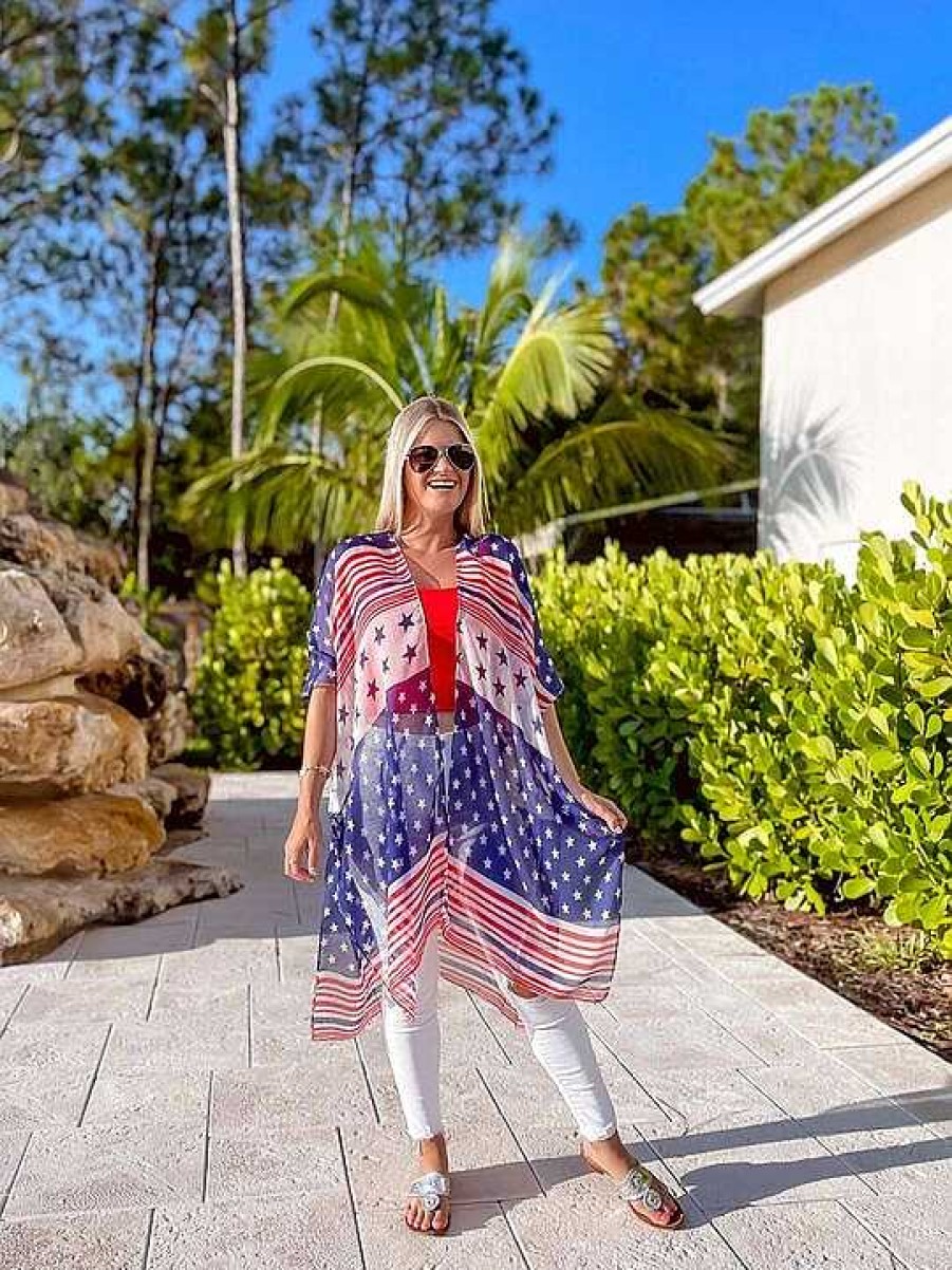 Clothing Prep Obsessed MIZ Kimonos | American Flag Open Front Kimono