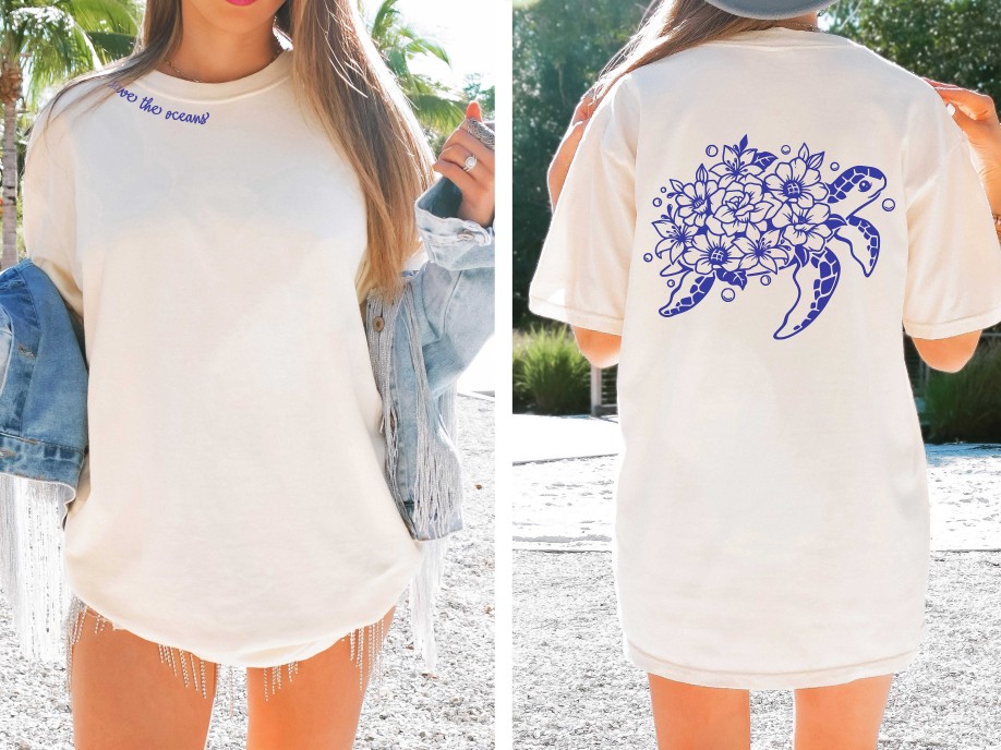 Clothing Prep Obsessed GT Preppy Tees | Donation Tee: 'Save The Oceans' Floral Turtle Tee By Prep Obsessed