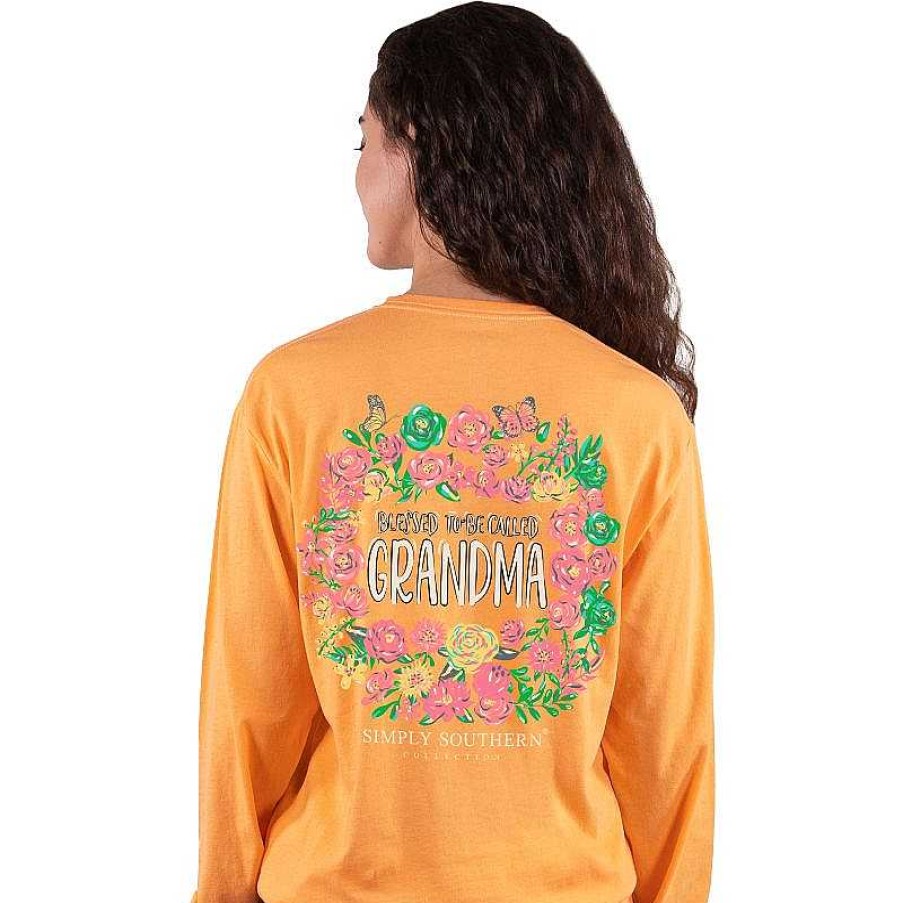 Clothing Simply Southern Preppy Tees | Blessed To Be Called Grandma' Floral Long Sleeve Tee By Simply Southern