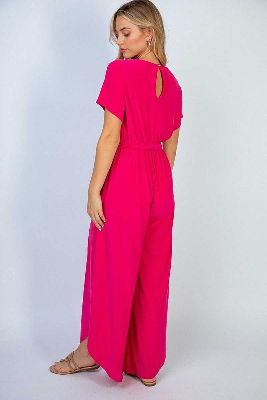 Clothing White Birch Rompers & Jumpsuits | Stacy Half-Sleeve Jumpsuit - Hot Pink