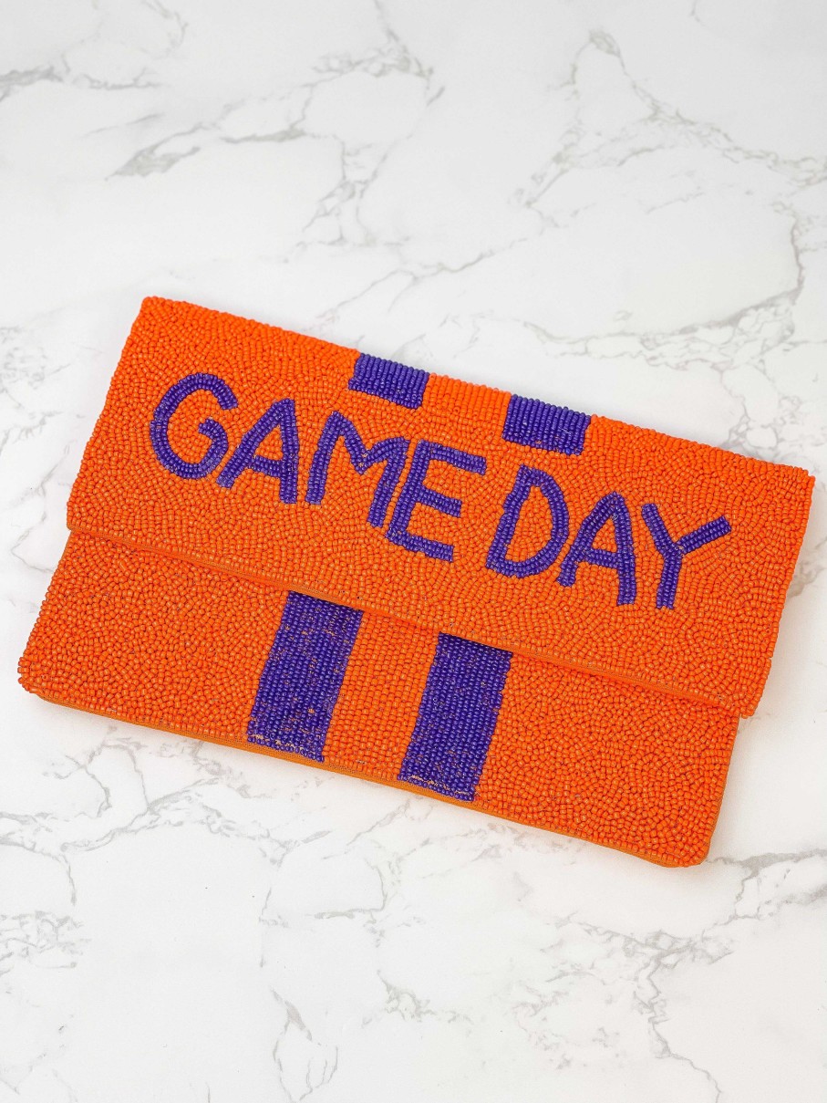 Accessories Prep Obsessed TL Crossbody Bags | Game Day' Beaded Clutch & Convertible Crossbody - Orange & Purple