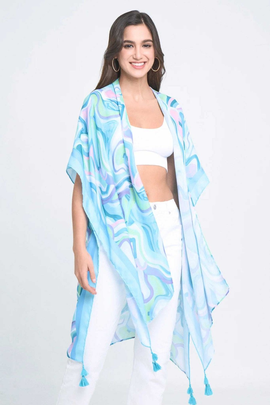 Clothing Prep Obsessed KW Kimonos | Abstract Print Kimono - Light Blue