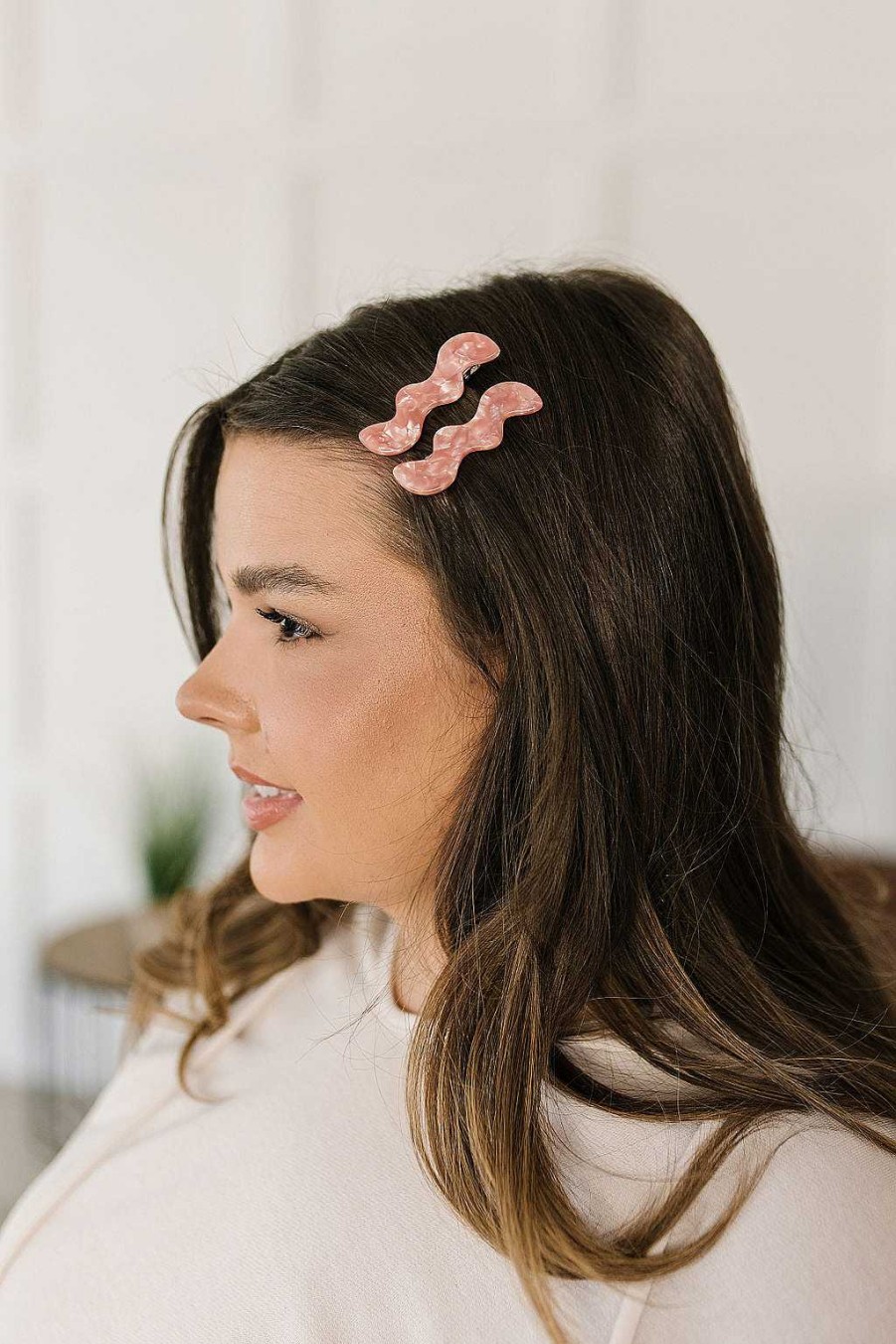 Accessories Ave Shops Hair Ties & Clips | Wavy Clip Set Pink Pearl (Ships In 1-2 Weeks)