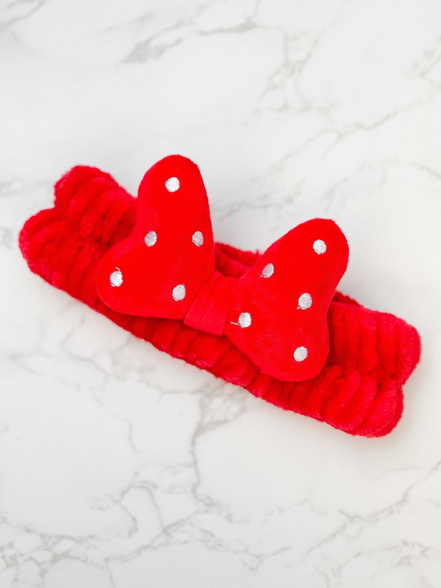 Accessories Prep Obsessed FC Hair Ties & Clips | Red Bow Plush Spa Headband