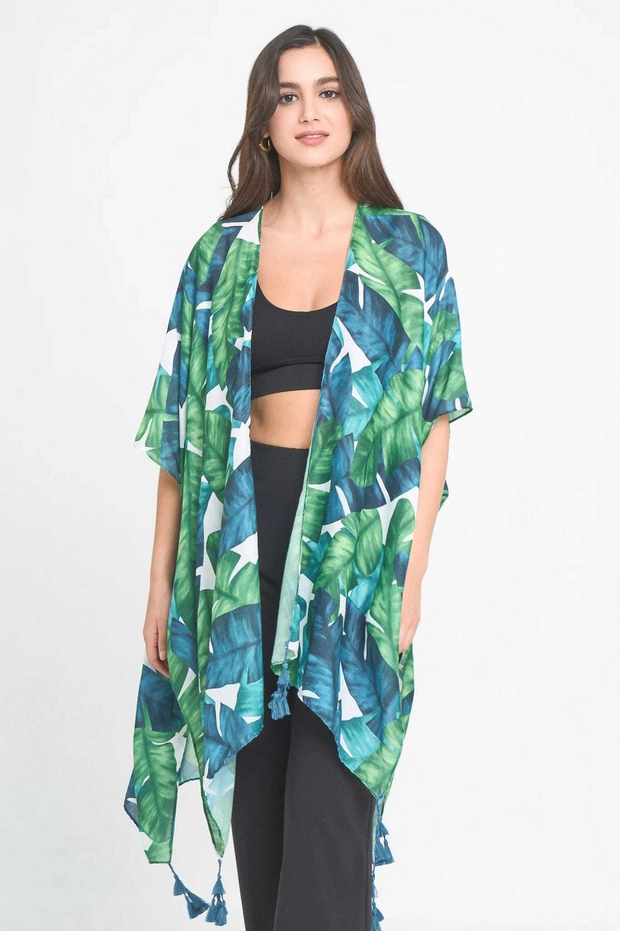 Clothing Prep Obsessed KW Kimonos | Palm Leaf Print Kimono - Green