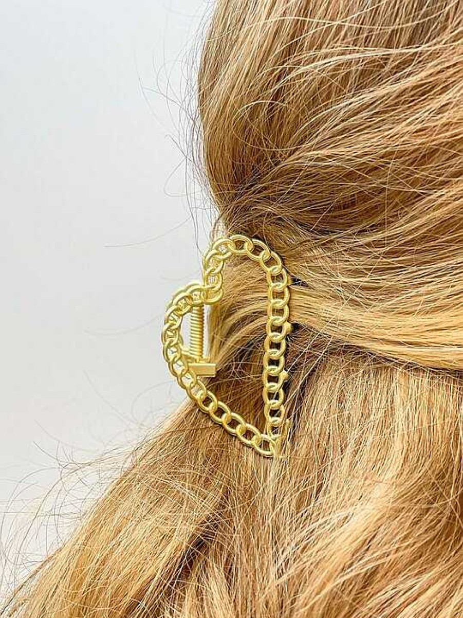 Accessories Prep Obsessed PAN Hair Ties & Clips | Gold Chain Heart Claw Clip