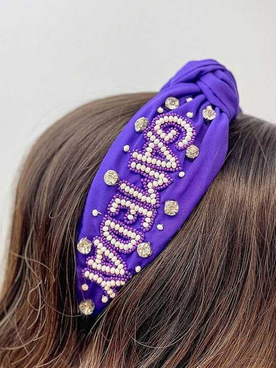 Accessories Prep Obsessed TL Headbands | Game Day' Embellished Headband - Purple & White