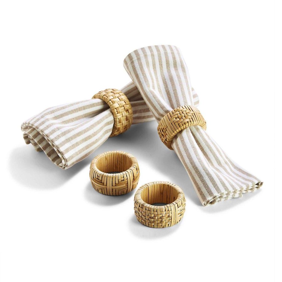 Home Decor Two's Company | Rattan Napkin Ring Set