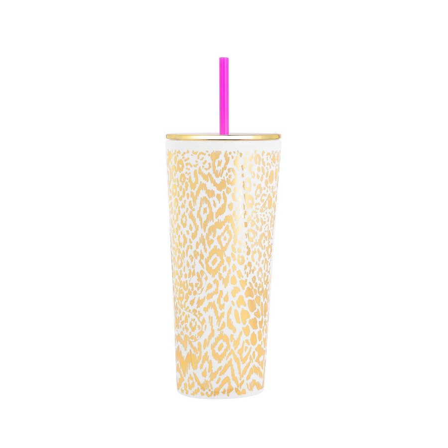 Home Decor Lifeguard Press | Tumbler With Straw By Lilly Pulitzer - Gold Pattern Play