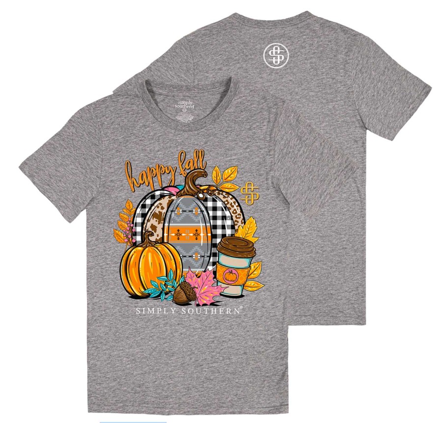 Clothing Simply Southern Short Sleeve | Happy Fall' Grey Short Sleeve Tee By Simply Southern