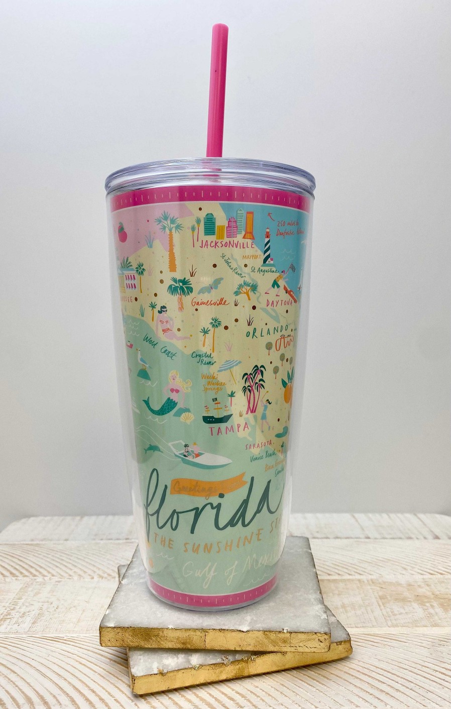 Home Decor Spartina | Florida Clear 24 Oz Drink Tumbler By Spartina