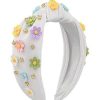 Accessories Prep Obsessed GS Headbands | Pastel Flower Embellished Knotted Headband - White