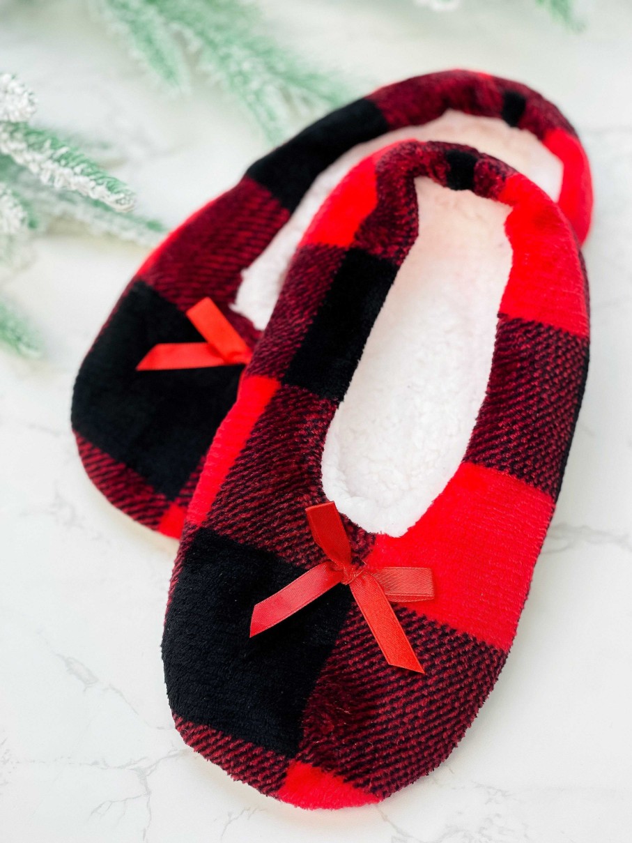 Shoes Opportunities | Velvety Fleece Slippers - Christmas Plaid