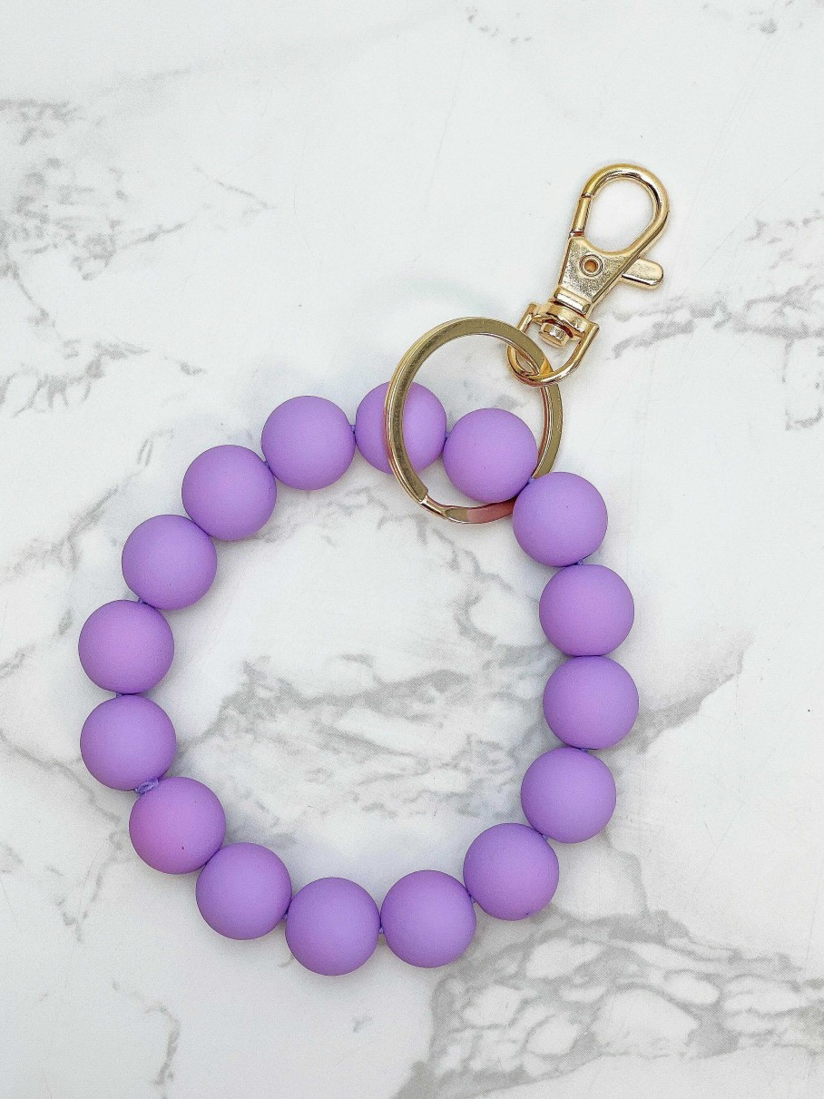 Accessories Prep Obsessed TL Wristlets & Clutches | Stretch Wood Bead Wristlet Keychain - Lavender