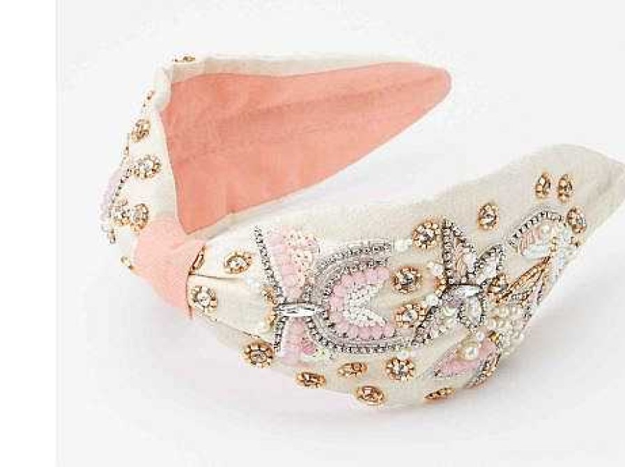 Accessories Prep Obsessed PR Headbands | Pink Floral & Butterfly Embroidered Rhinestone Headband