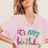 Clothing Bibi Preppy Tees | It'S My Birthday' Metallic Letter Dolman Top - Blush