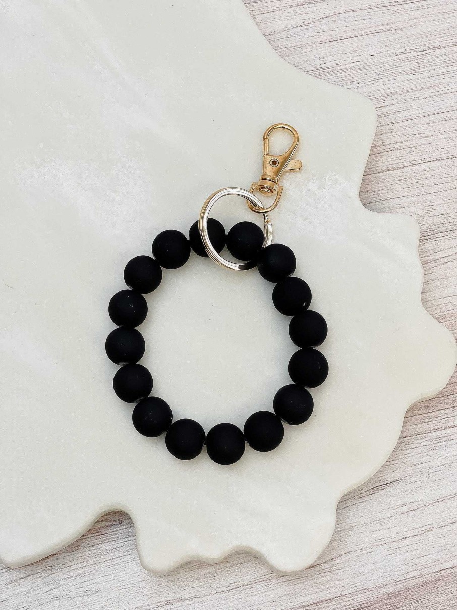 Accessories Prep Obsessed TL Wristlets & Clutches | Stretch Wood Bead Wristlet Keychain - Black