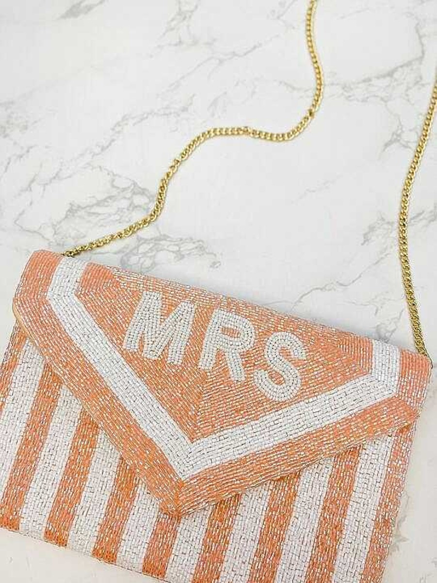 Accessories Prep Obsessed LAC Crossbody Bags | Mrs' Pink Stripe Beaded Crossbody/Clutch