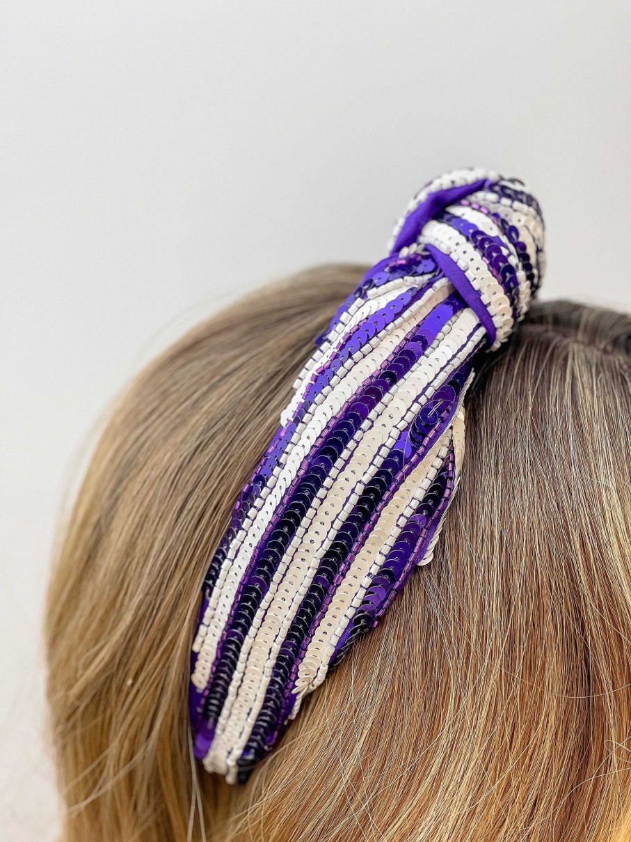 Accessories Prep Obsessed TL Headbands | Game Day Sequin Headbands - Purple & White