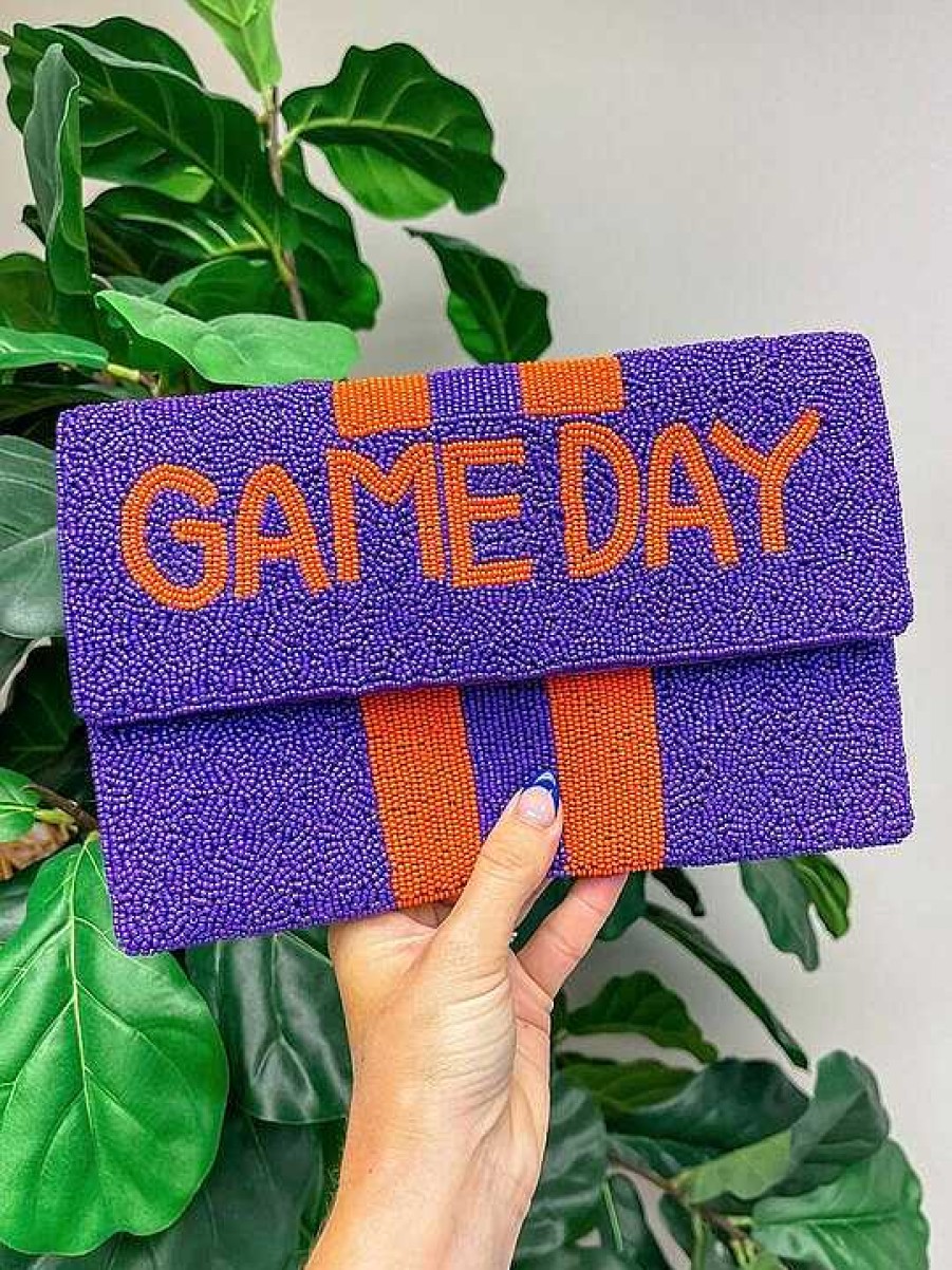 Accessories Prep Obsessed TL Crossbody Bags | Game Day' Beaded Clutch & Convertible Crossbody - Purple & Orange