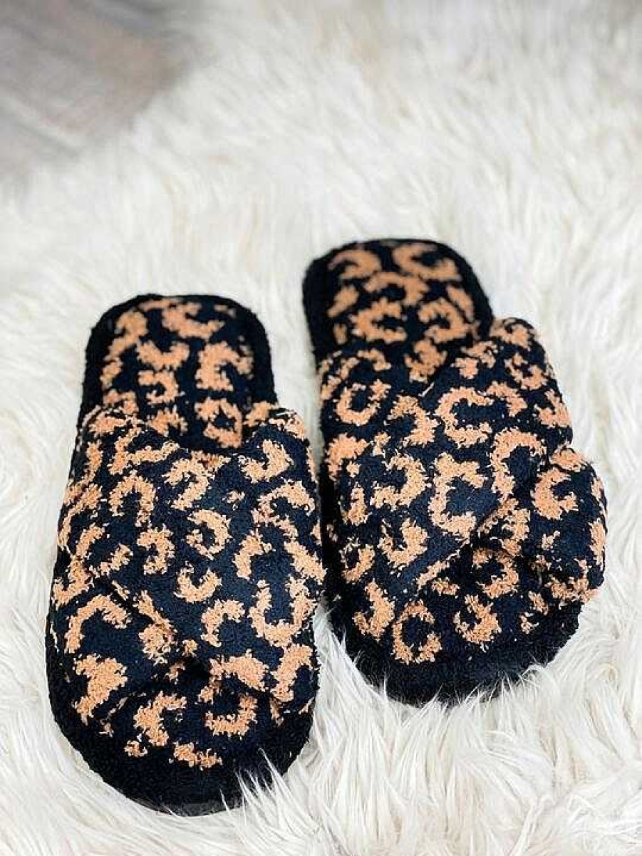 Shoes Prep Obsessed JTC | Leopard Criss Cross Fuzzy Slippers - Brown