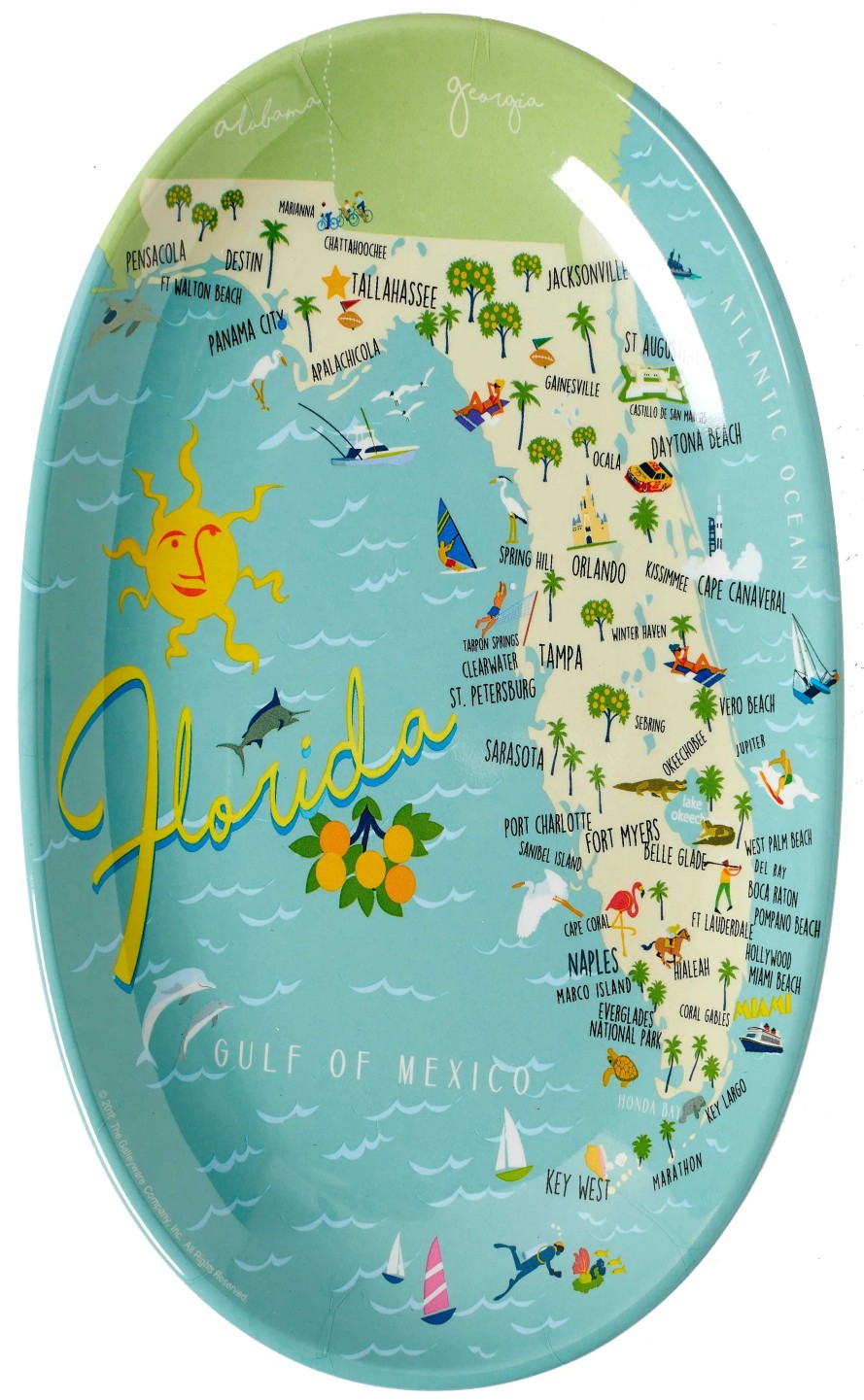 Home Decor Galleyware | Florida Map Oval Tidbit Tray