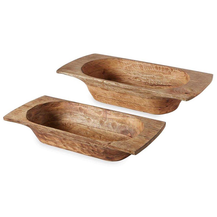 Home Decor Mud Pie | Mango Wood Dough Bowl Set By Mud Pie