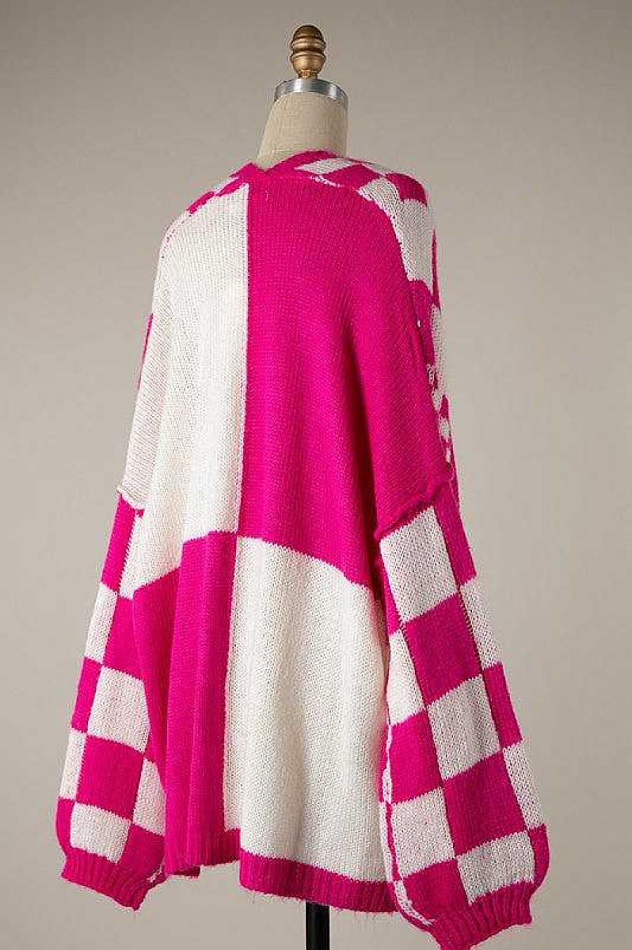 Clothing Miracle Sweaters | Checkered Crochet Open Cardigan - Hot Pink