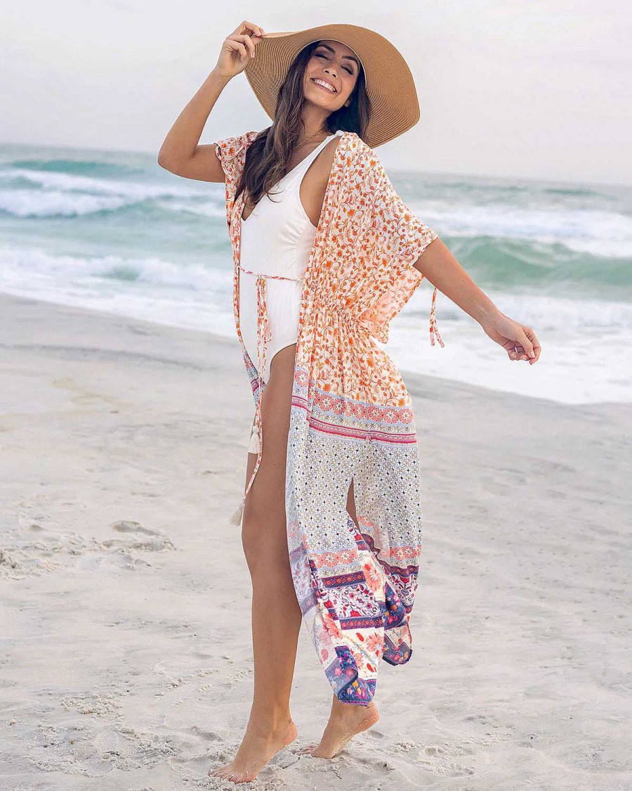 Clothing Grace and Lace Kimonos | Border Print Mykonos Kimono By Grace & Lace