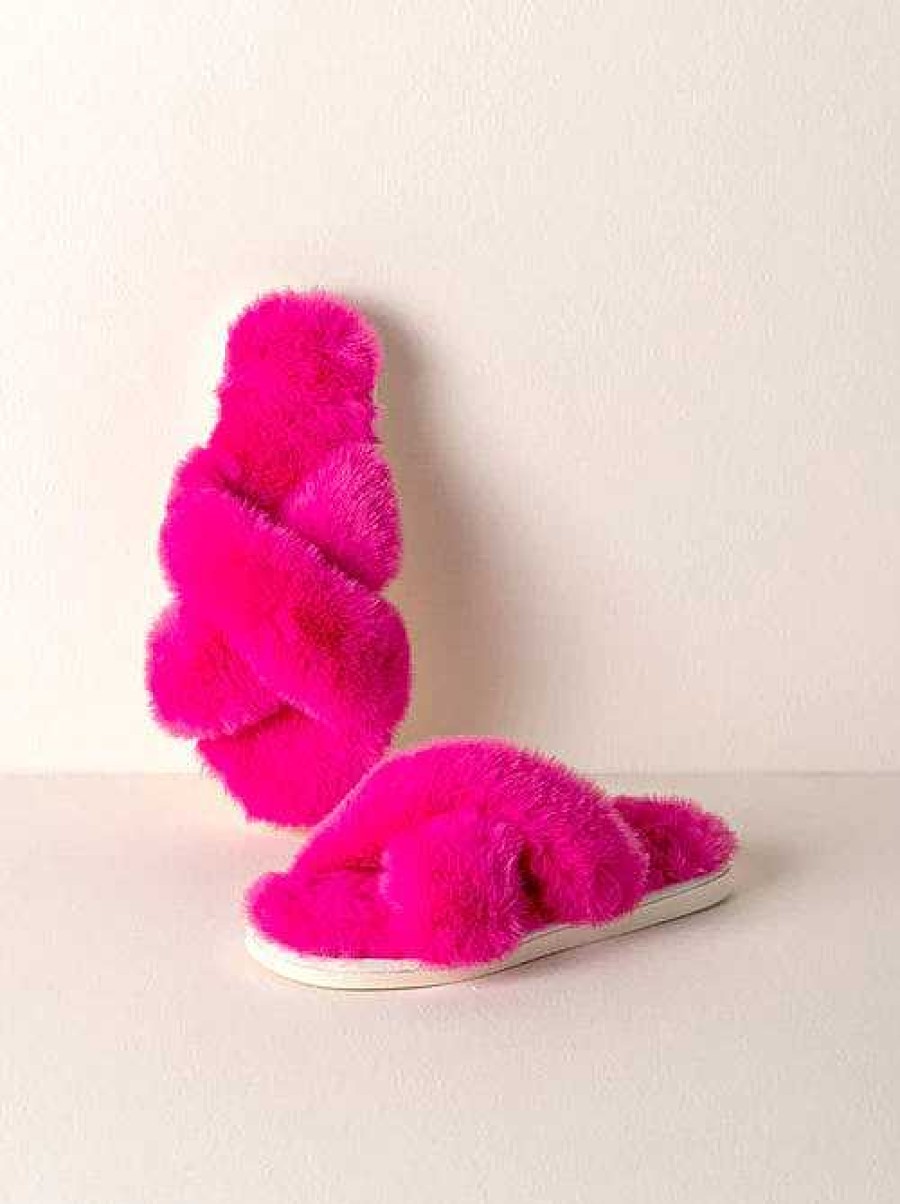 Shoes Shiraleah | Christina Fuzzy Criss-Cross Slippers - Magenta