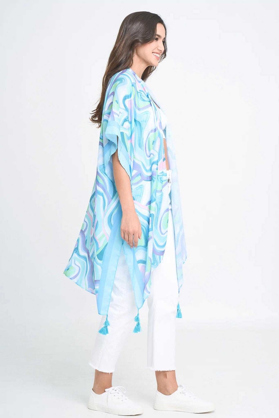 Clothing Prep Obsessed KW Kimonos | Abstract Print Kimono - Light Blue