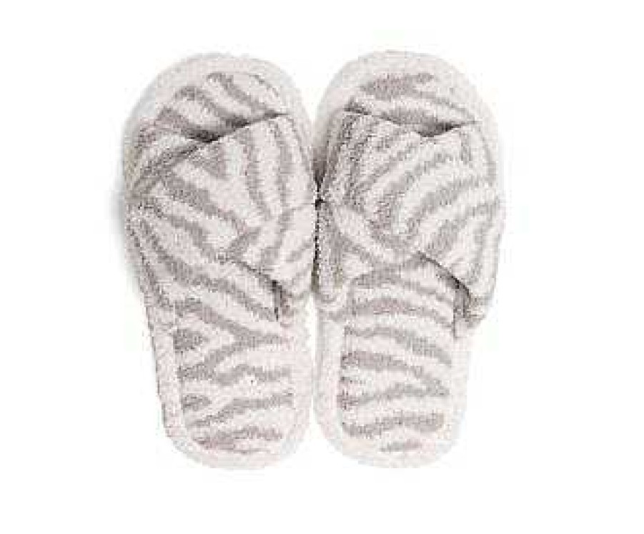 Shoes Prep Obsessed JTC | Zebra Criss Cross Fuzzy Slippers - Gray