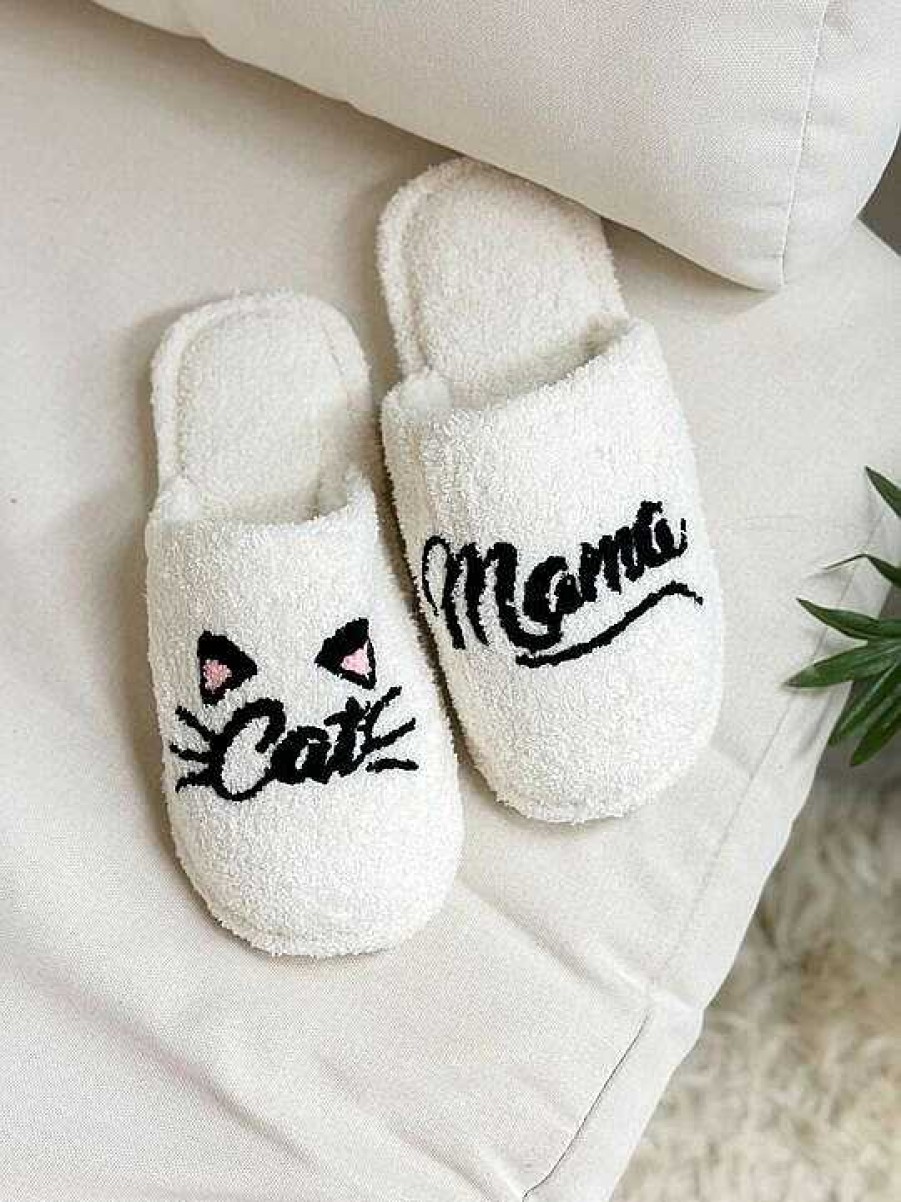 Shoes Prep Obsessed JTC | Cat Mama' Embroidered Fuzzy Slippers