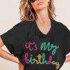 Clothing Bibi Preppy Tees | It'S My Birthday' Metallic Letter Dolman Top - Black