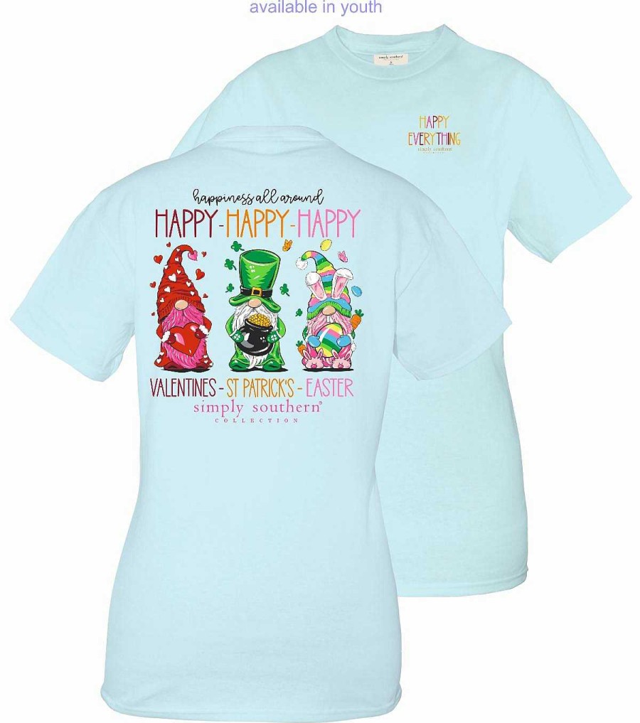 Clothing Simply Southern Short Sleeve | Youth 'Happy Everything' Spring Gnome Short Sleeve Tee By Simply Southern