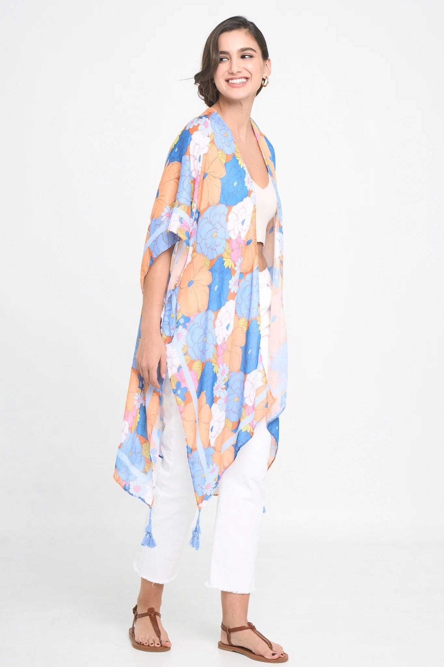 Clothing Prep Obsessed KW Kimonos | Floral Print Kimono - Blue