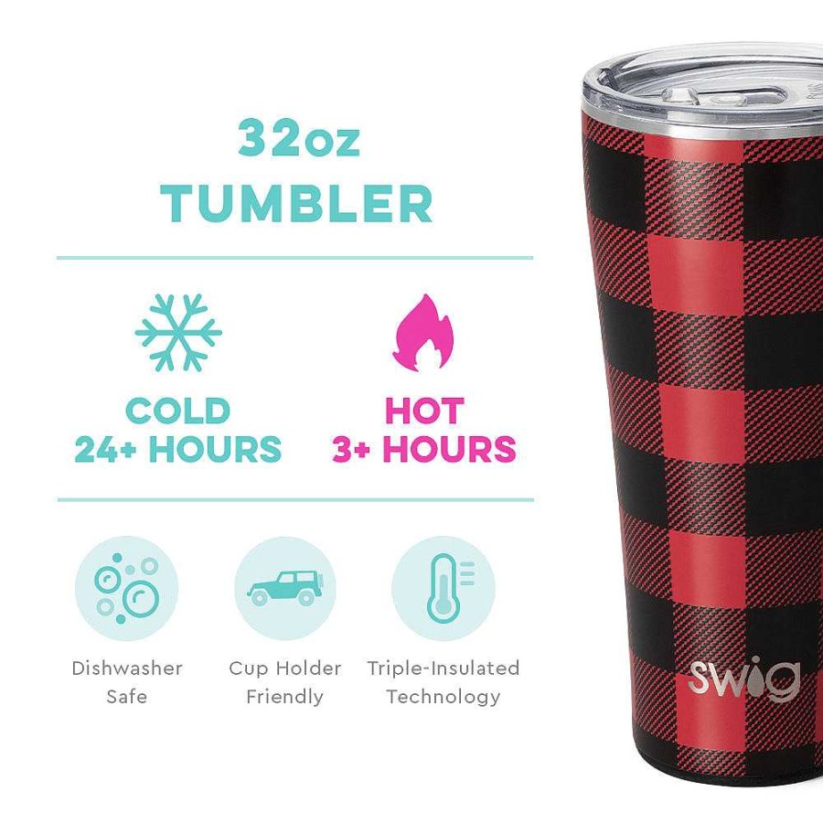 Home Decor Swig | Buffalo Plaid 32 Oz Stainless Steel Tumbler By Swig