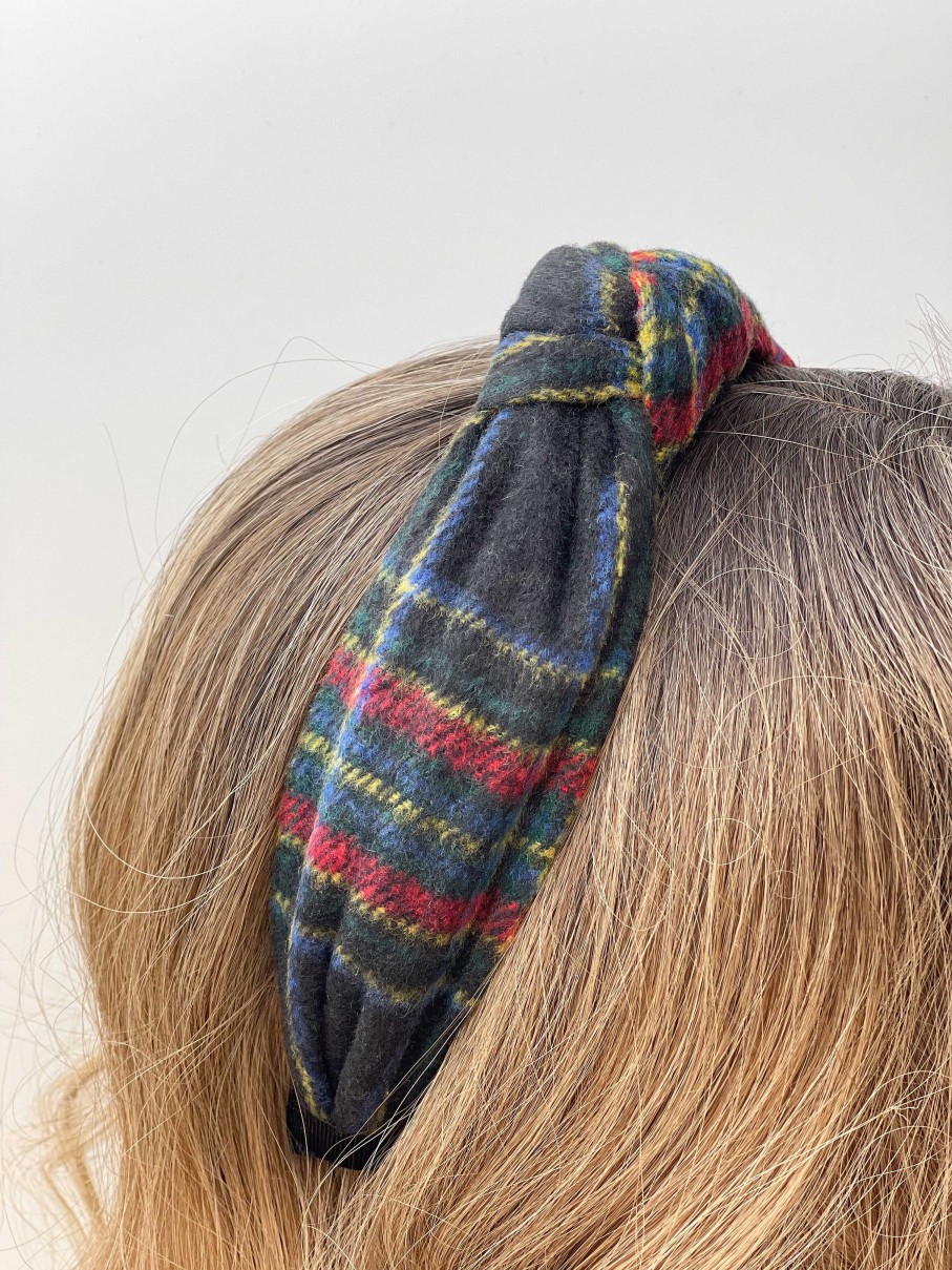 Accessories Prep Obsessed EE Headbands | Top Knot Tartan Plaid Headband - Black