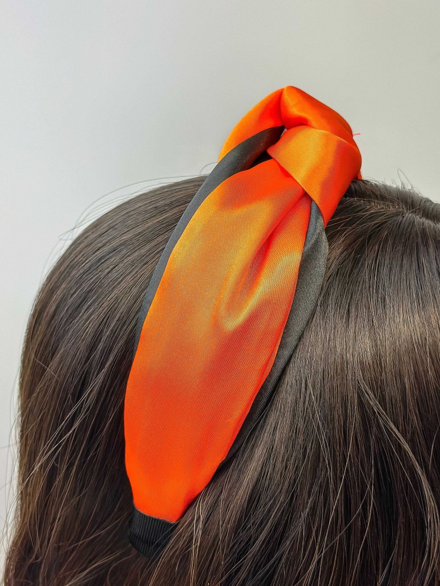 Accessories Prep Obsessed W&T Headbands | Jumbo Puffy Knotted Headbands - Black & Orange