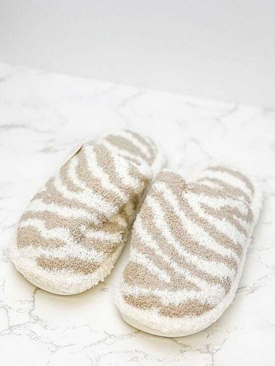 Shoes Prep Obsessed JTC | Zebra Fuzzy Slippers - Beige