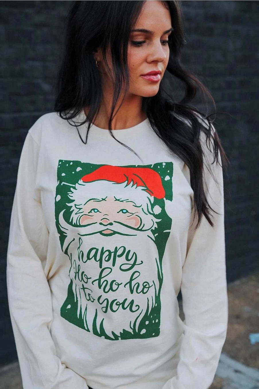 Clothing Small Town Society Graphic Tees | Happy Ho Ho Ho To You' Santa Long Sleeve Graphic Tee