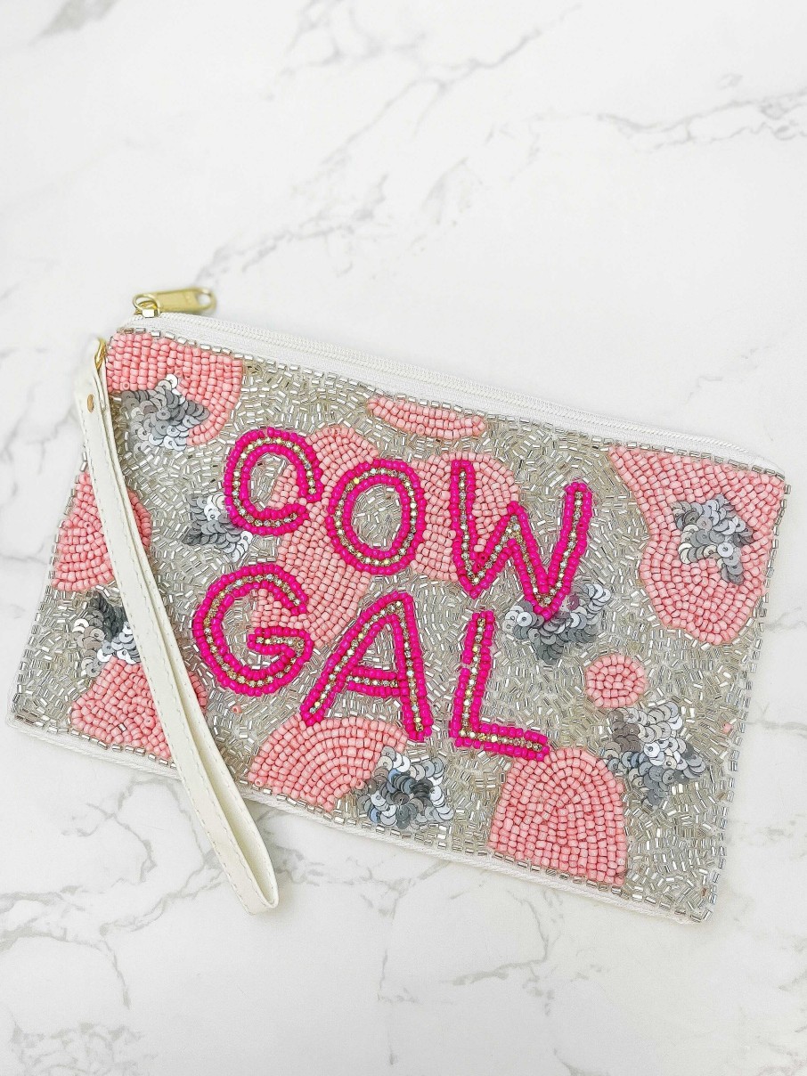 Accessories Prep Obsessed TL Wristlets & Clutches | Cow Gal' Beaded Zip Wristlet