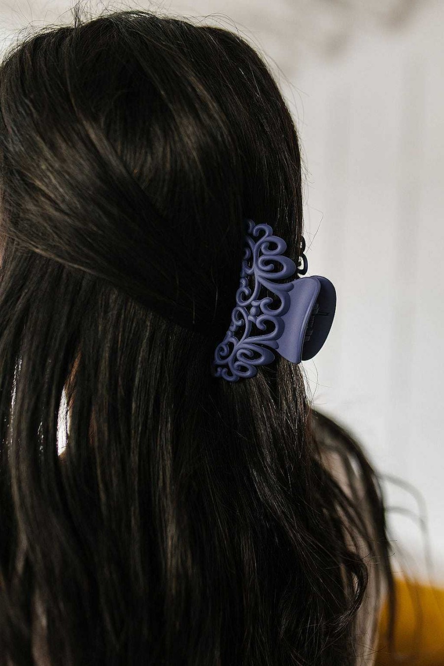 Accessories Ave Shops Hair Ties & Clips | Lace Detail Claw Clip In Navy (Ships In 1-2 Weeks)