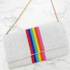 Accessories Prep Obsessed TI Crossbody Bags | Rainbow Stripe Crossbody Chain Clutch - White