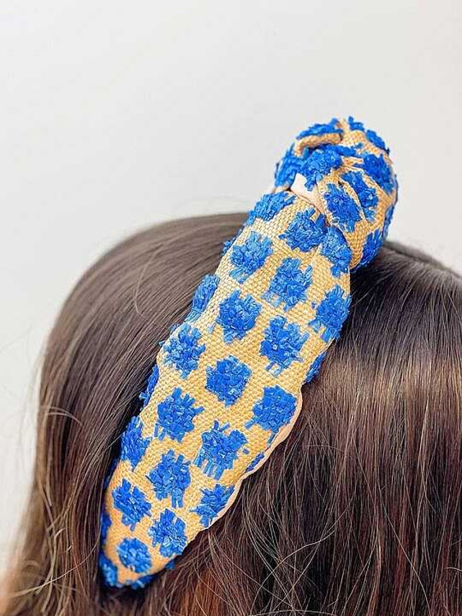 Accessories Prep Obsessed U&I Headbands | Raffia Embossed Knotted Headband - Blue