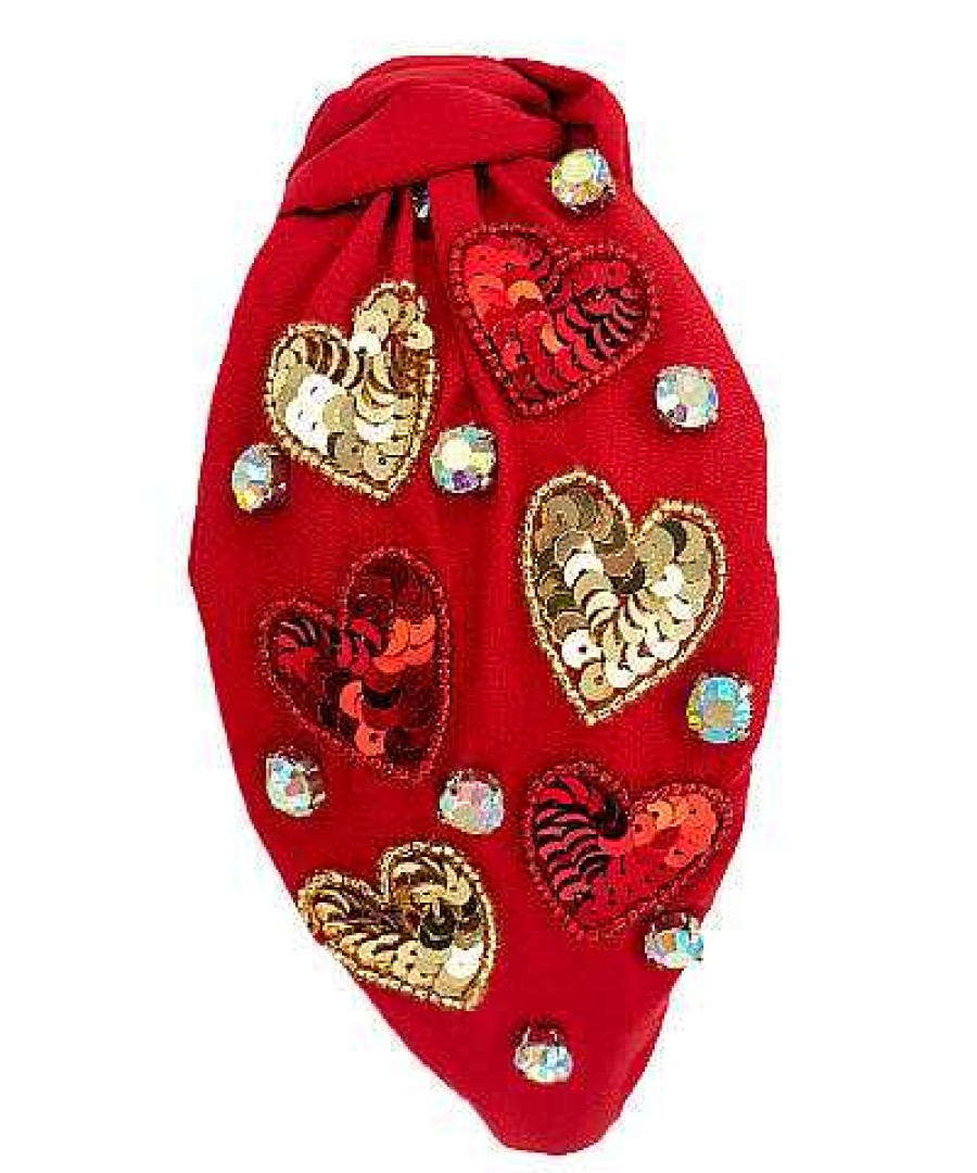 Accessories Prep Obsessed GS Hair Ties & Clips | Red Sequin Hearts Knotted Headband