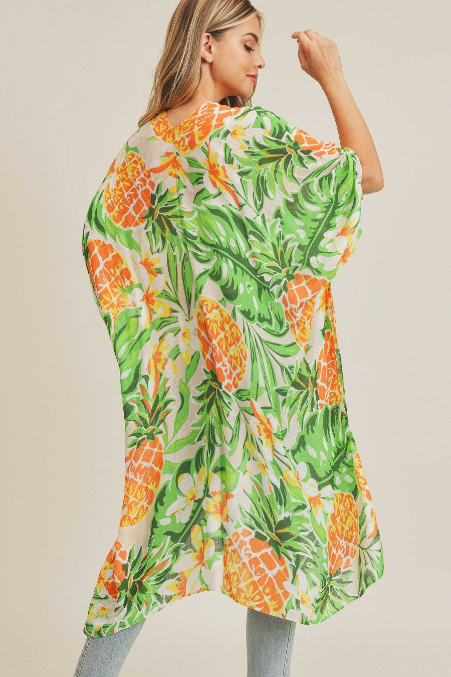 Clothing Prep Obsessed MIZ Kimonos | Bright Pineapple Open Front Kimono