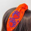 Accessories Prep Obsessed TL Headbands | Paw Print Game Day Embellished Headband - Orange & Purple