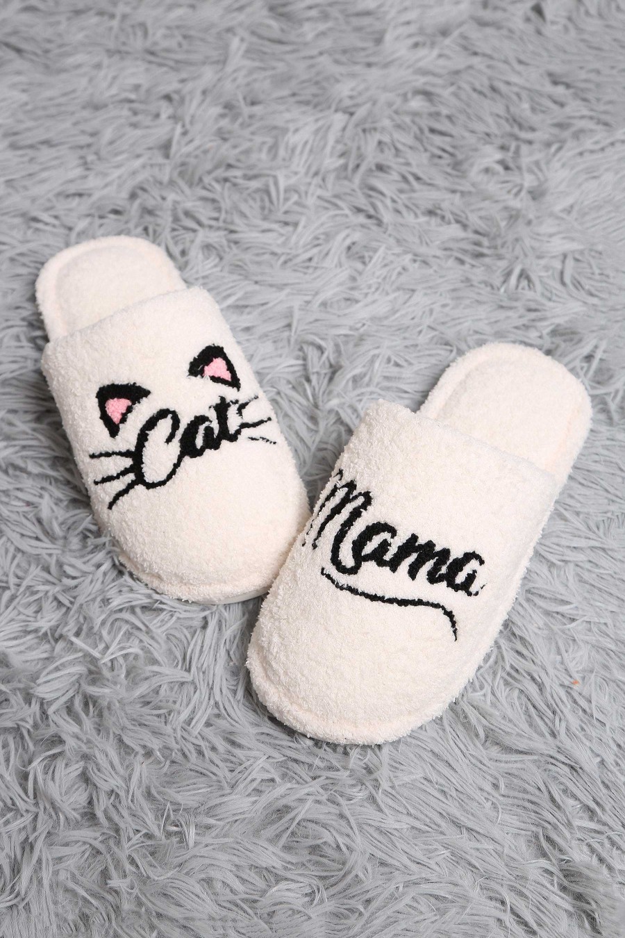 Shoes Prep Obsessed JTC | Cat Mama' Embroidered Fuzzy Slippers