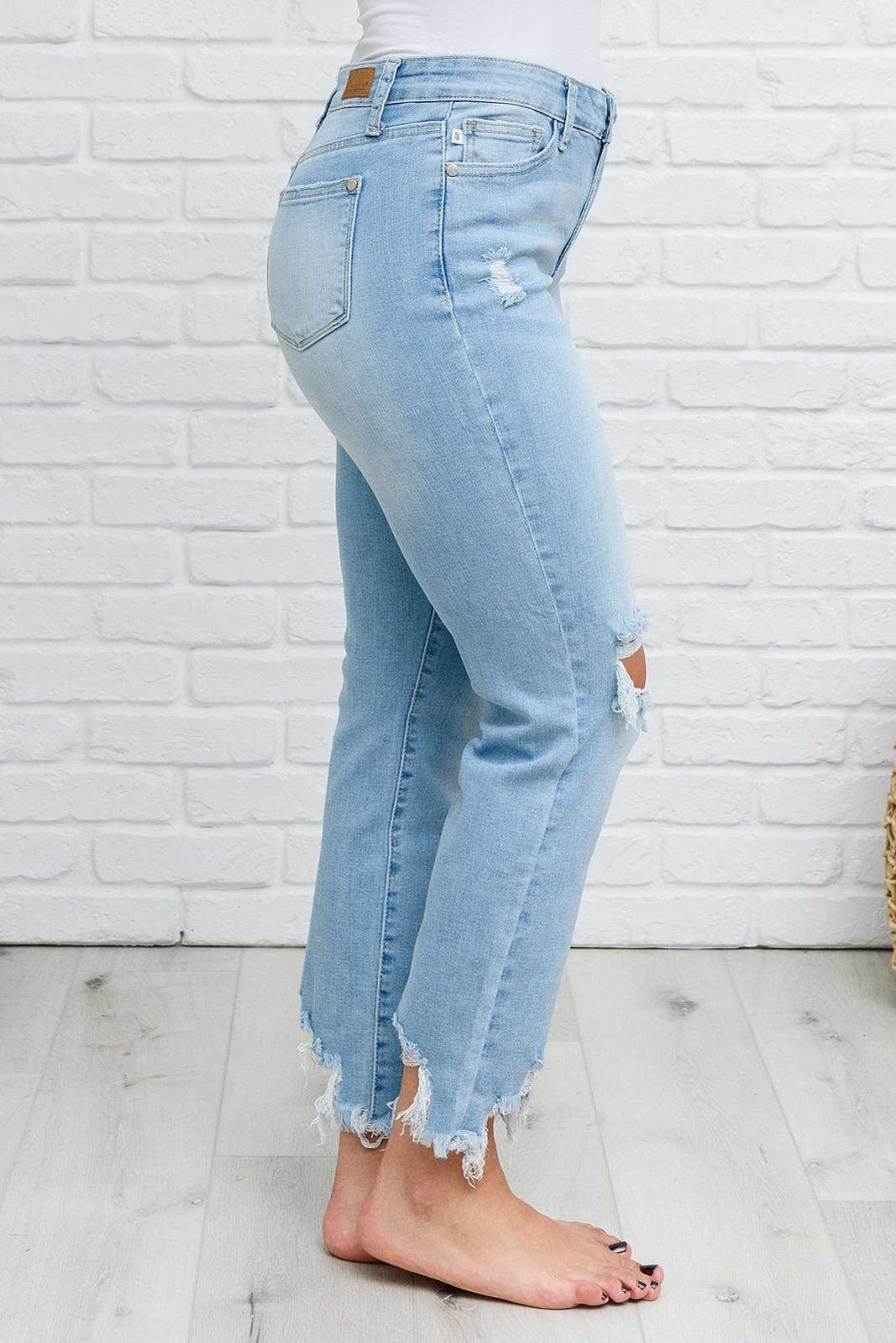 Clothing LH May Sale Denim | Mid-Rise Destroyed Hem Boyfriend Jeans By Judy Blue